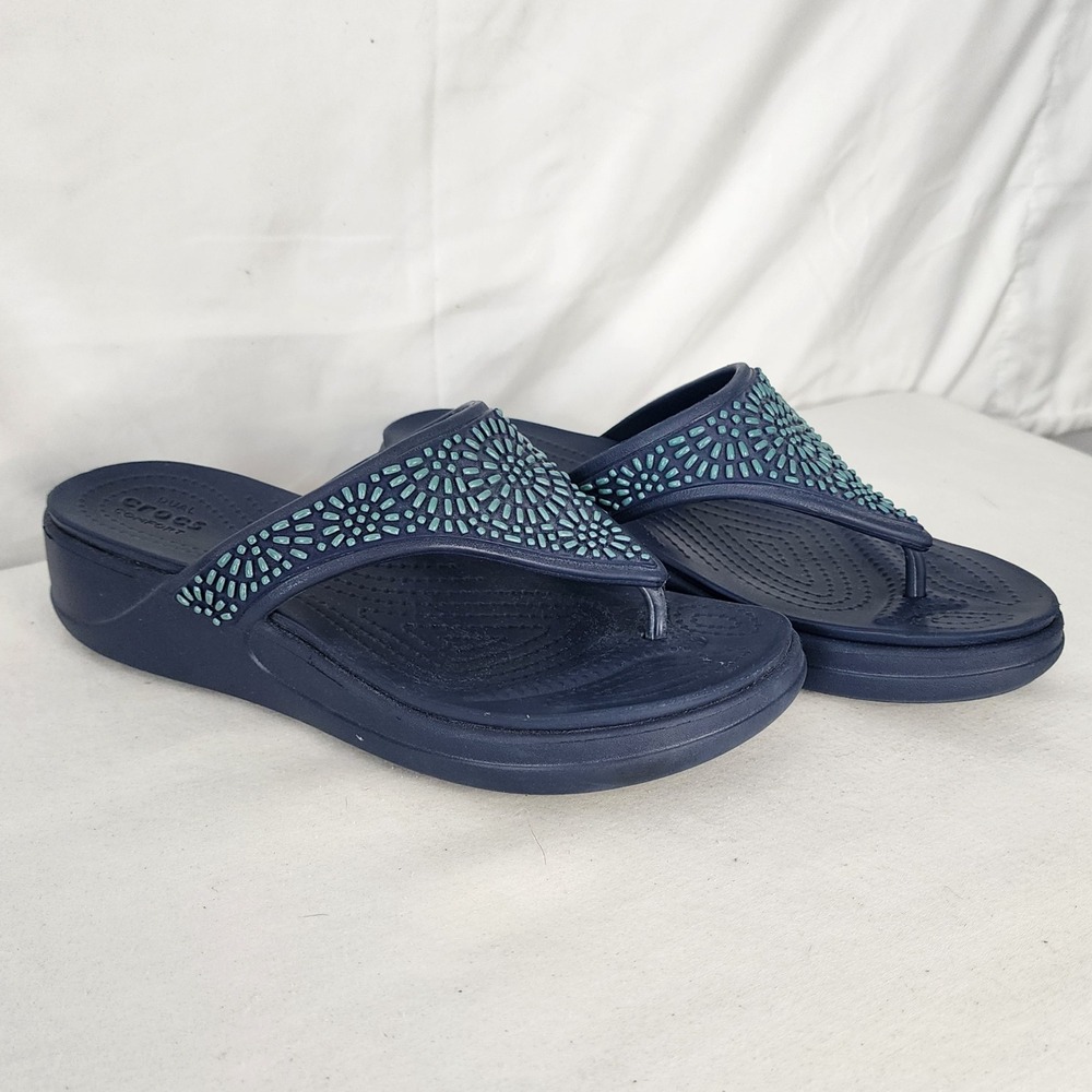 Crocs Monterey Diamante Sandals Dual Comfort-Navy and Teal-Size - Picture 2 of 6
